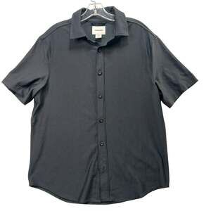 Thom Aaron Mens Size M Black Textured Short Sleeve Button Down Shirt